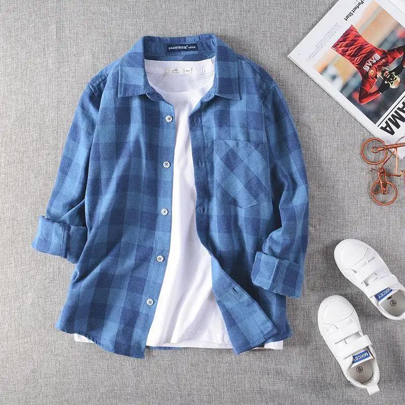 Childrens Spring and Autumn Shirts Boys and Girls Thin Long-sleeved Shirts 2022 New Childrens Cardigan Plaid Casual